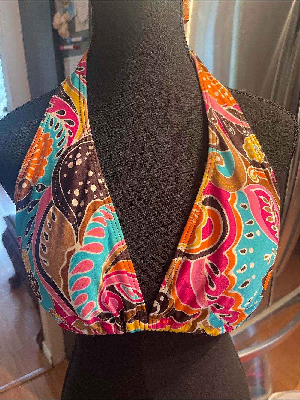 Multicolor Paisley Halter Bikini Top - Vibrant Turquoise & Pink